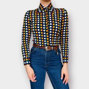 70s Lucky Pierre Polka Dot Blouse Size S